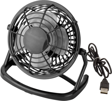 Show details for USB Desk Fan Black desktop fan with cable neatly wrapped up to one side , forward facing view