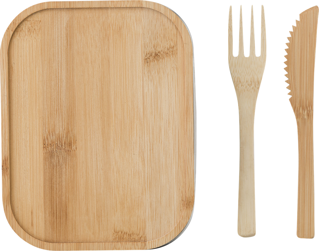 lunchbox bamboo lid and cutlery (light brown colour) 