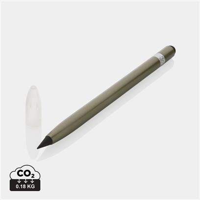 Green aluminium inkless pen with a graphite tip and black eraser 
