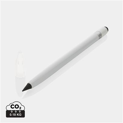 White aluminium inkless pen with a graphite tip and black eraser 