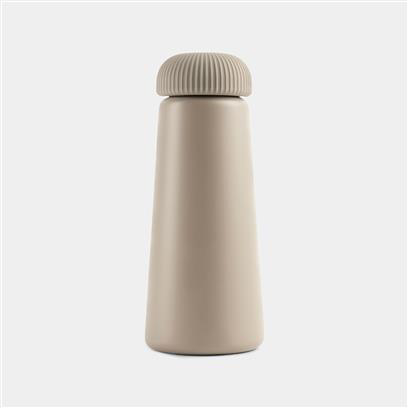 brown cone shaped steel vacuum bottle with a grip handle 