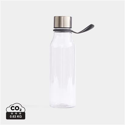 white plastic water bottle, with a silver lid and handle off the side 