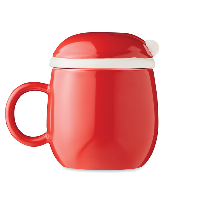 the back of the mug, plain red colour 