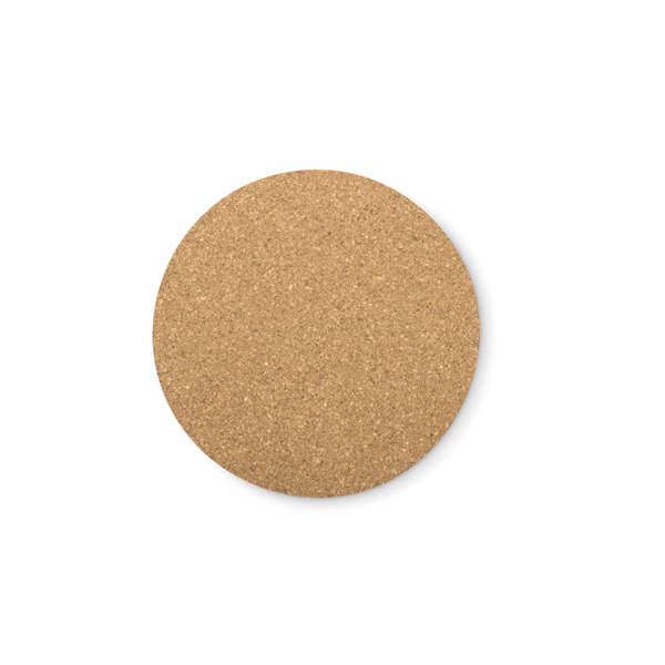 light brown circular cork coaster