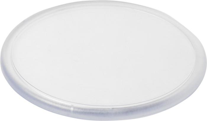 Plastic coaster, circular shape, white / clear colour