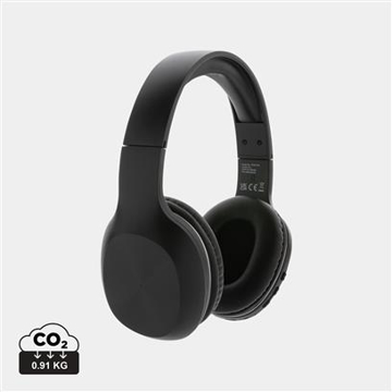 Black headphones from a diagonal angle