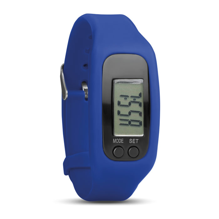 Blue Pedometer with a green screen and black outer edge