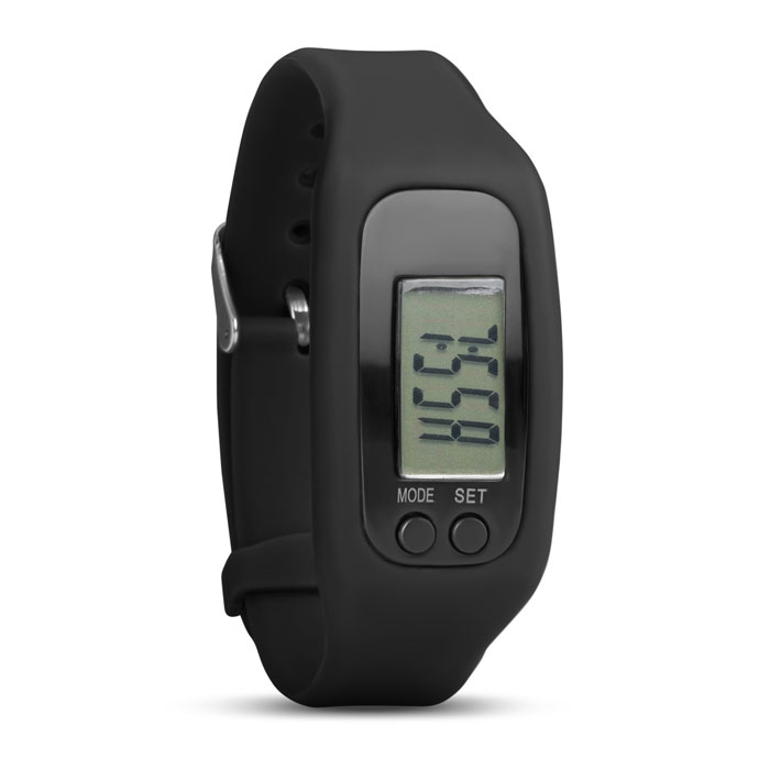 Black Pedometer with a green screen and black outer edge
