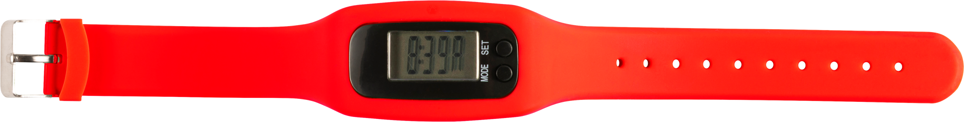Red pedometer with a black screen 