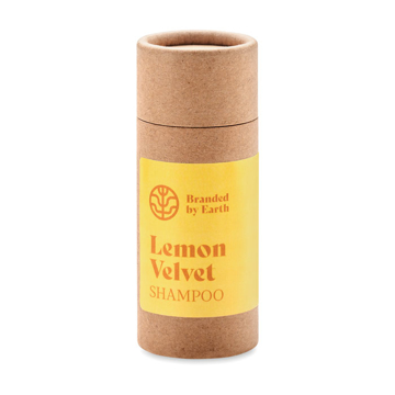 Light brown tube of shampoo with a yellow label 