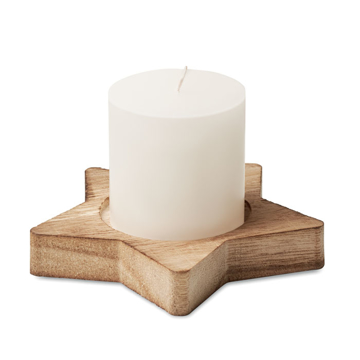 Show details for Star Based Candle A white candle in a brown wooden base in the shape of a star