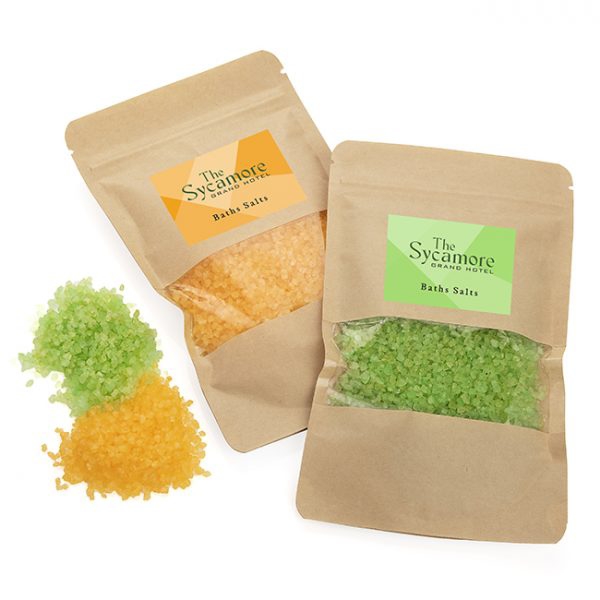 Bath salts in green and yellow colours