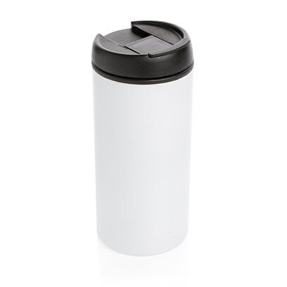 white flask with a black lid