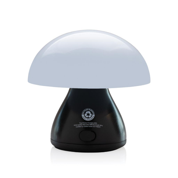 recycled LED lamp with a black body showing the recycled sign