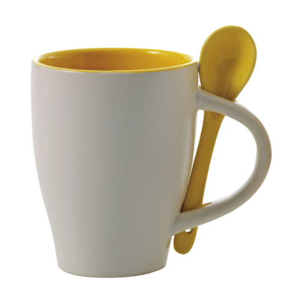 coffee mug with spoon in yellow
