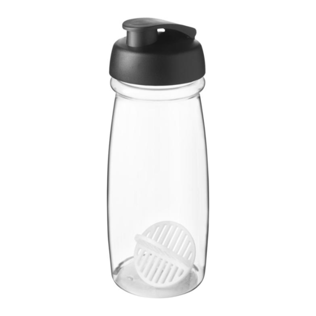 Transparent protein shaker with a black lid