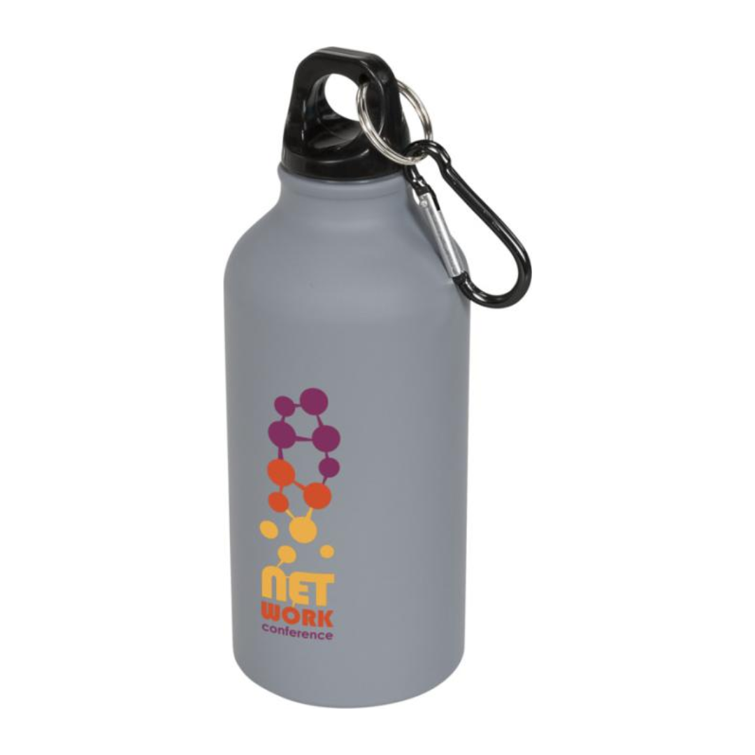 silver 400ml metal bottle with a digital print