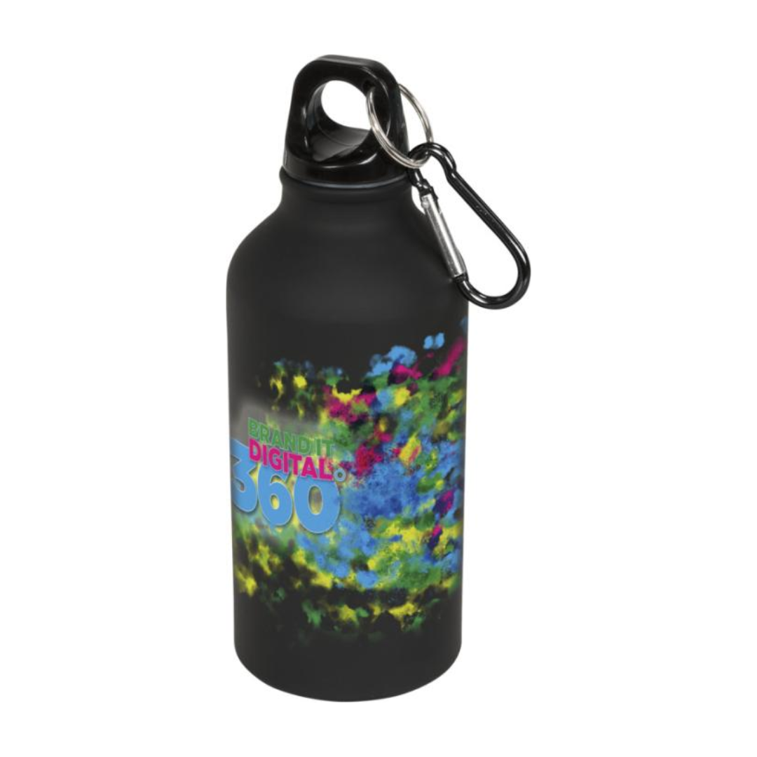 black 400ml metal bottle with a digital print