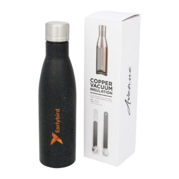 Show details for Speckled Copper Vacuum Insulated Bottle Black Metal Thermal Bottle With White Flecks And Silver Lid