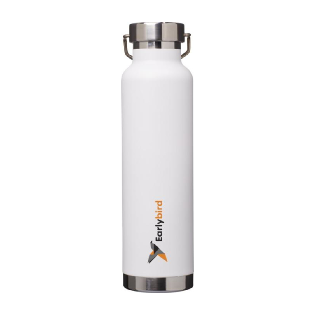 Thor copper vacuum sport bottle with print in white