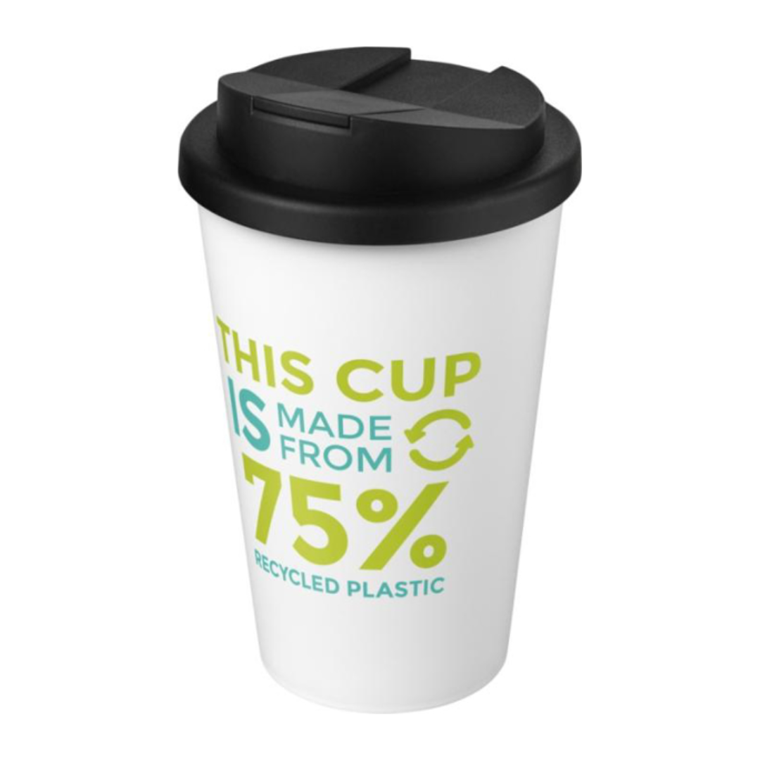 Recycled Americano tumbler with print white with black lid
