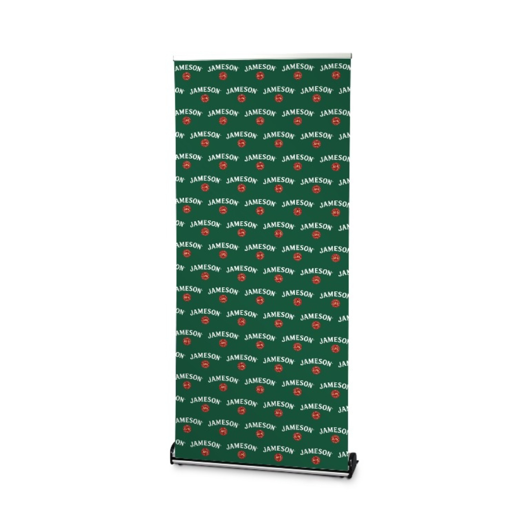 roller banner with green print