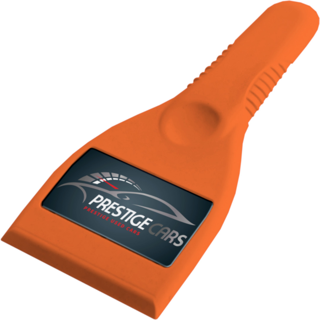 Orange ice scraper with print