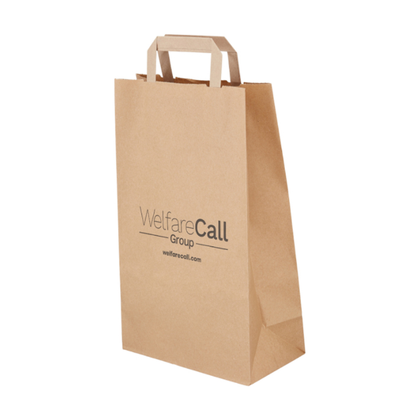 Medium recycled Paper Carrier Bag with tape handles in brown with 1 colour print logo