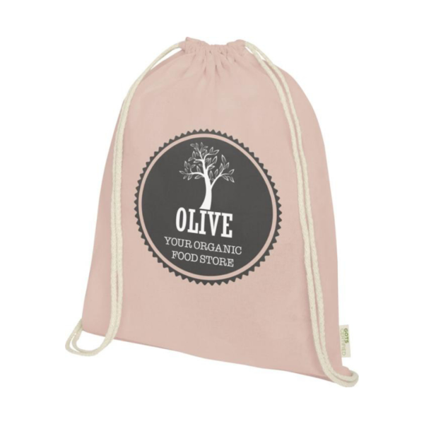 Pale Blush Pink drawstring bag made from organic cotton with print