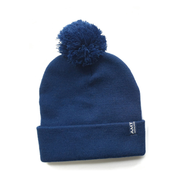 navy beanie hat with pom pom