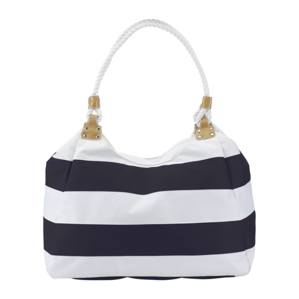 Large Beach Bag with black and white stripes and rope handles