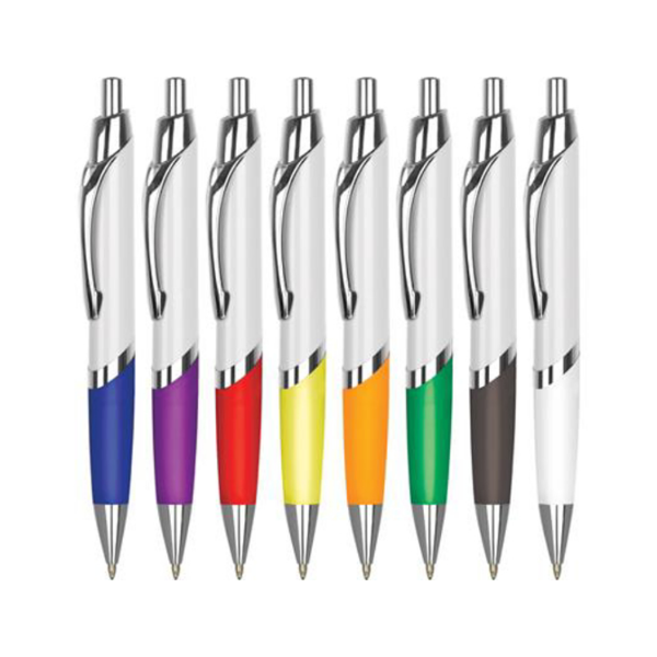 White pen available in a range of different grip colours