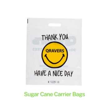 Show details for Sugar Cane Plastic Carrier Bag A sugar cane plastic carrier bag with a smiley face on it