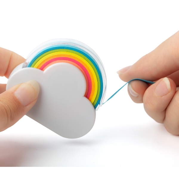 Rainbow memo dispenser in use