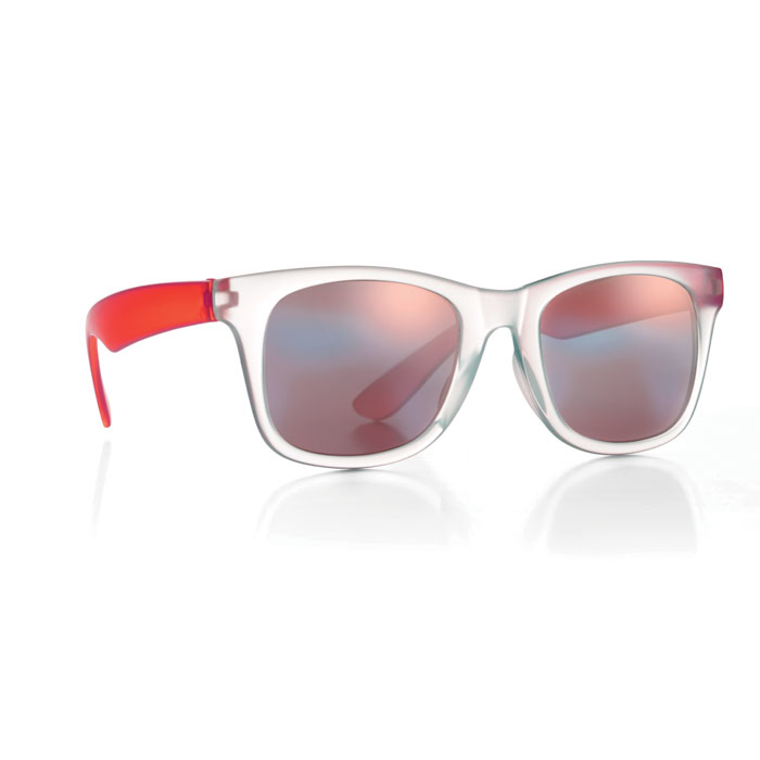 mirrored lens sunglasses with red arms