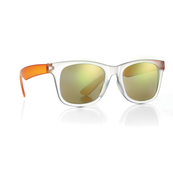 mirrored lens sunglasses with orange arms