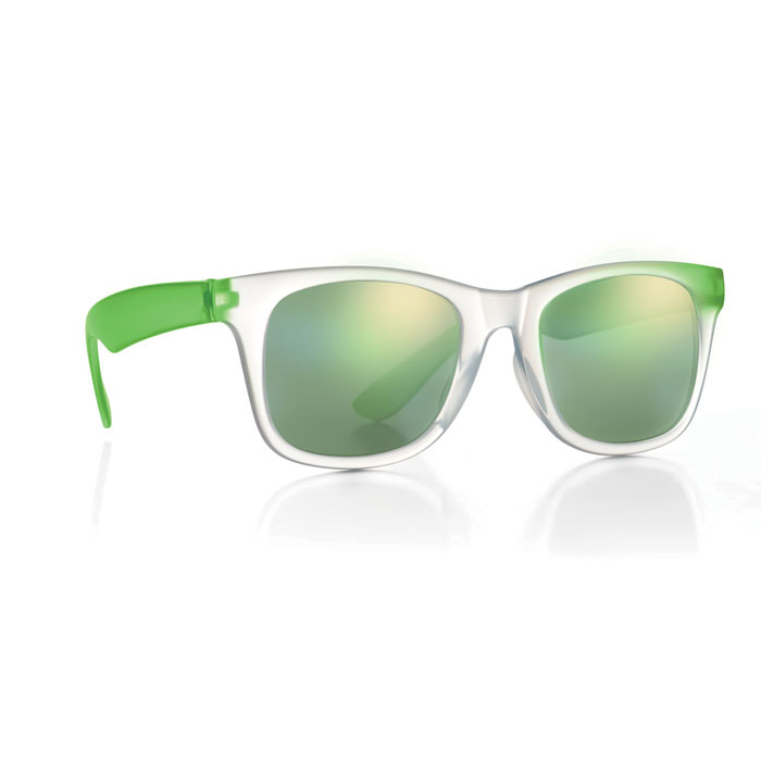 mirrored lens sunglasses with green arms