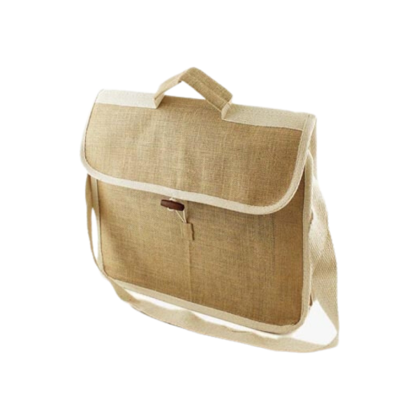 	a natural messenger jute bag with handle and no print