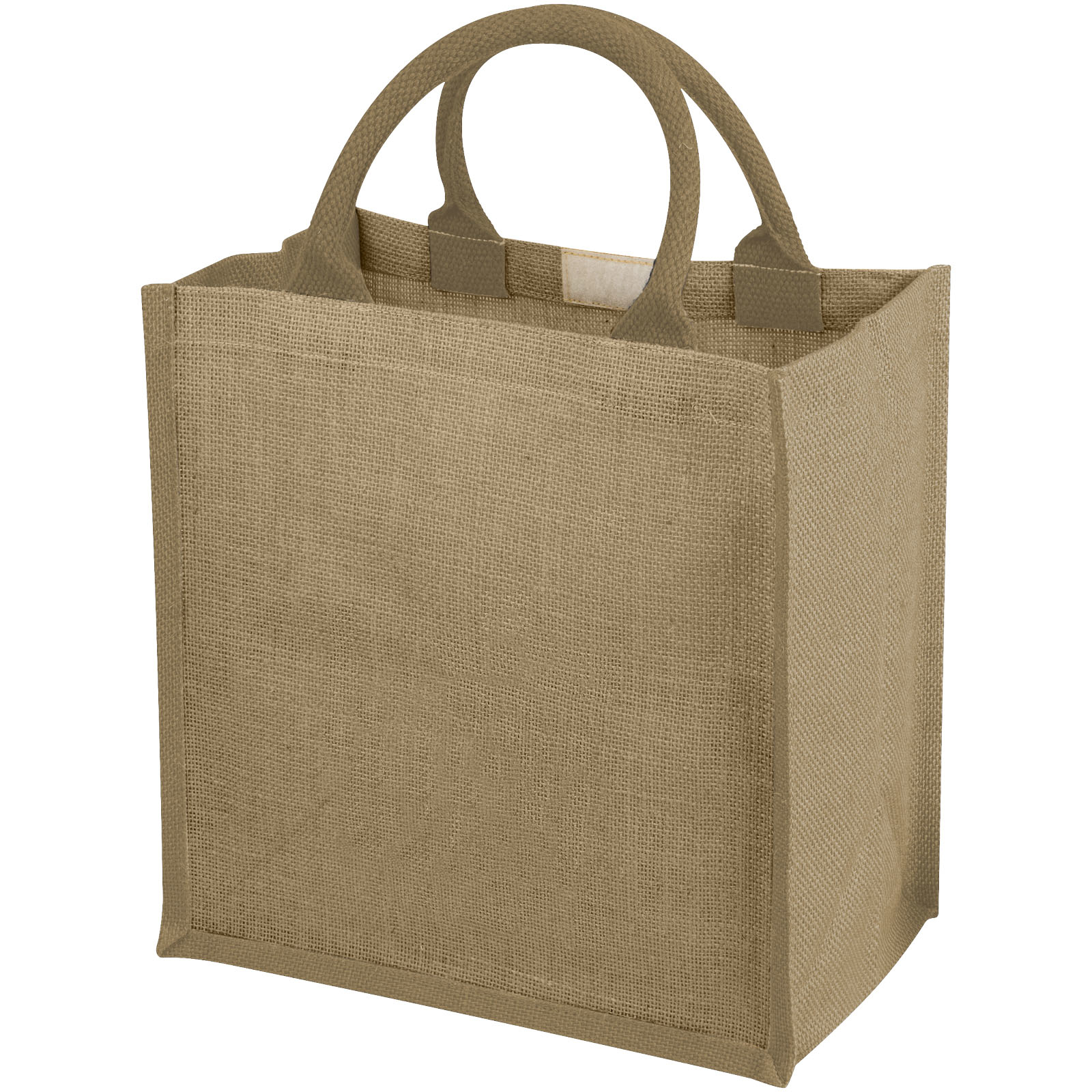 An image of a jute shopper with a natural gusset
