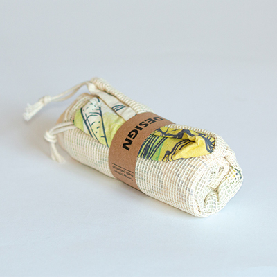 folded grocery cotton bag with printed wrap