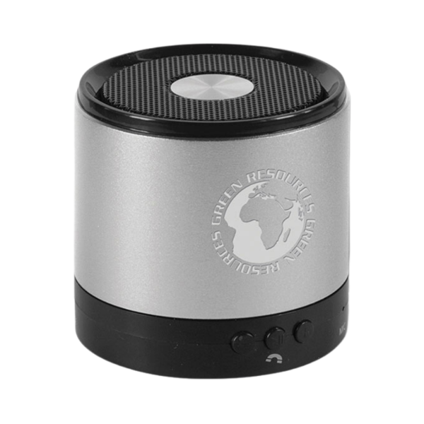 triton bluetooth speaker in silver and engraved to one side