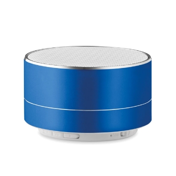 Show details for Aluminium Bluetooth Speaker 	a blue metallic bluetooth speaker