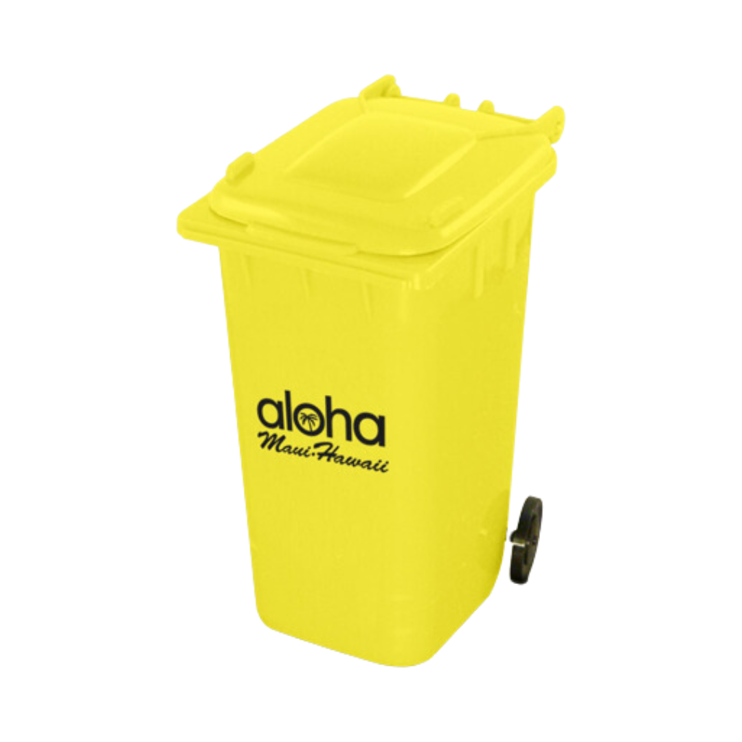 Recycled Wheelie Bin Pen Pot in yellow with 1 colour print