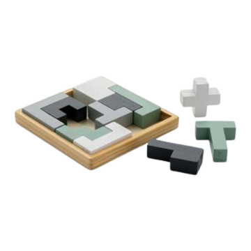 Show details for Cree Wooden Puzzle Wooden puzzle with green, white, black and grey pieces