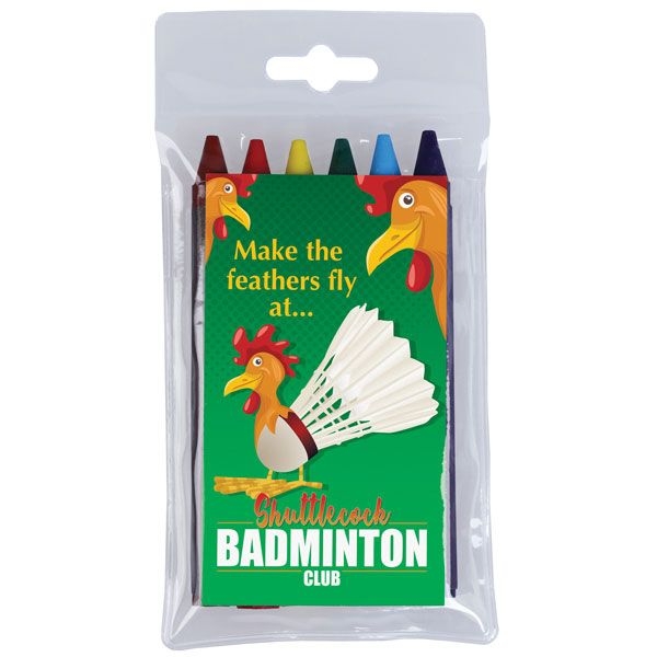 Pack of 6 crayons with full colour printed insert