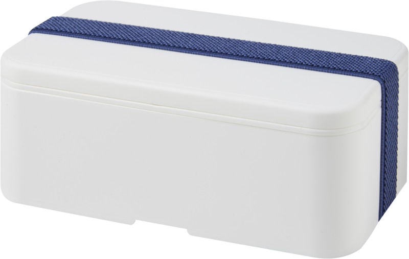 lunch box in white with blue strap