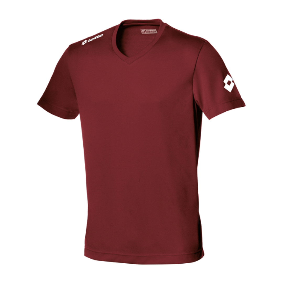 Short sleeve Jersey Team EVO in burgundy with Taped V neck and 1 colour print logo on right shoulder and left arm sleeve