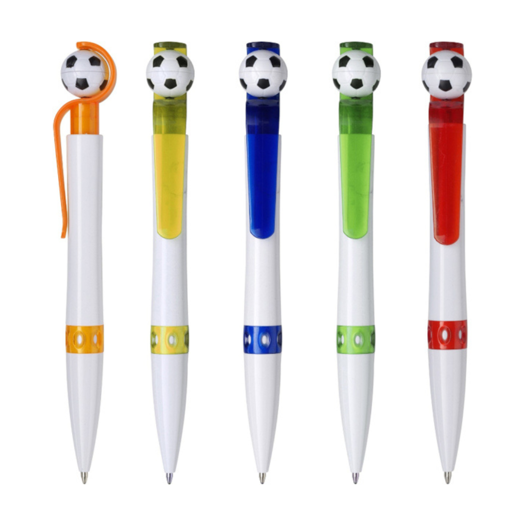 Plastic Pen With Football Top - Assorted Colours
