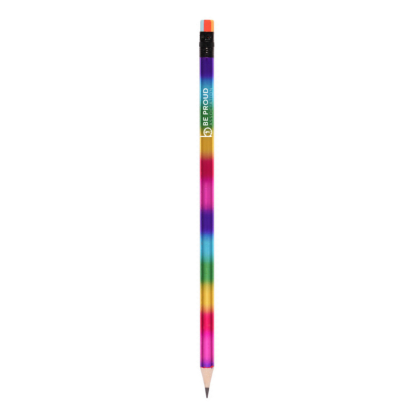 rainbow pencil printed with a logo