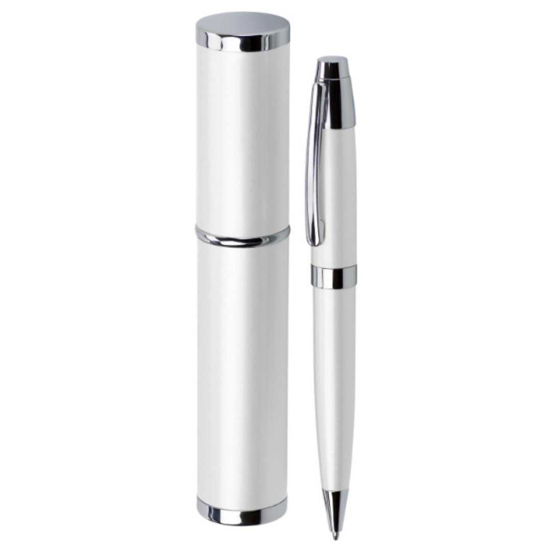 white metal ballpen with case